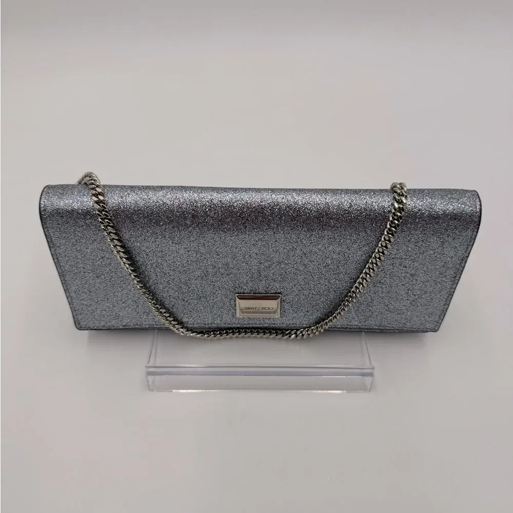 Auth Jimmy Choo Lilia Shadded Glitter Multicolor Fabric Clutch Preloved Purse